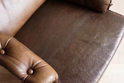 Arne Norell 真皮 厚墊 棕色 低座深躺 旋轉椅