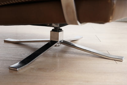 Arne Norell 真皮 厚墊 棕色 低座深躺 旋轉椅