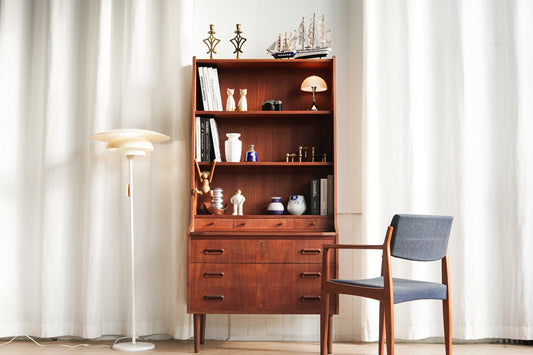 丹麥 柚木 經典 抽屜 高腳 高書櫃