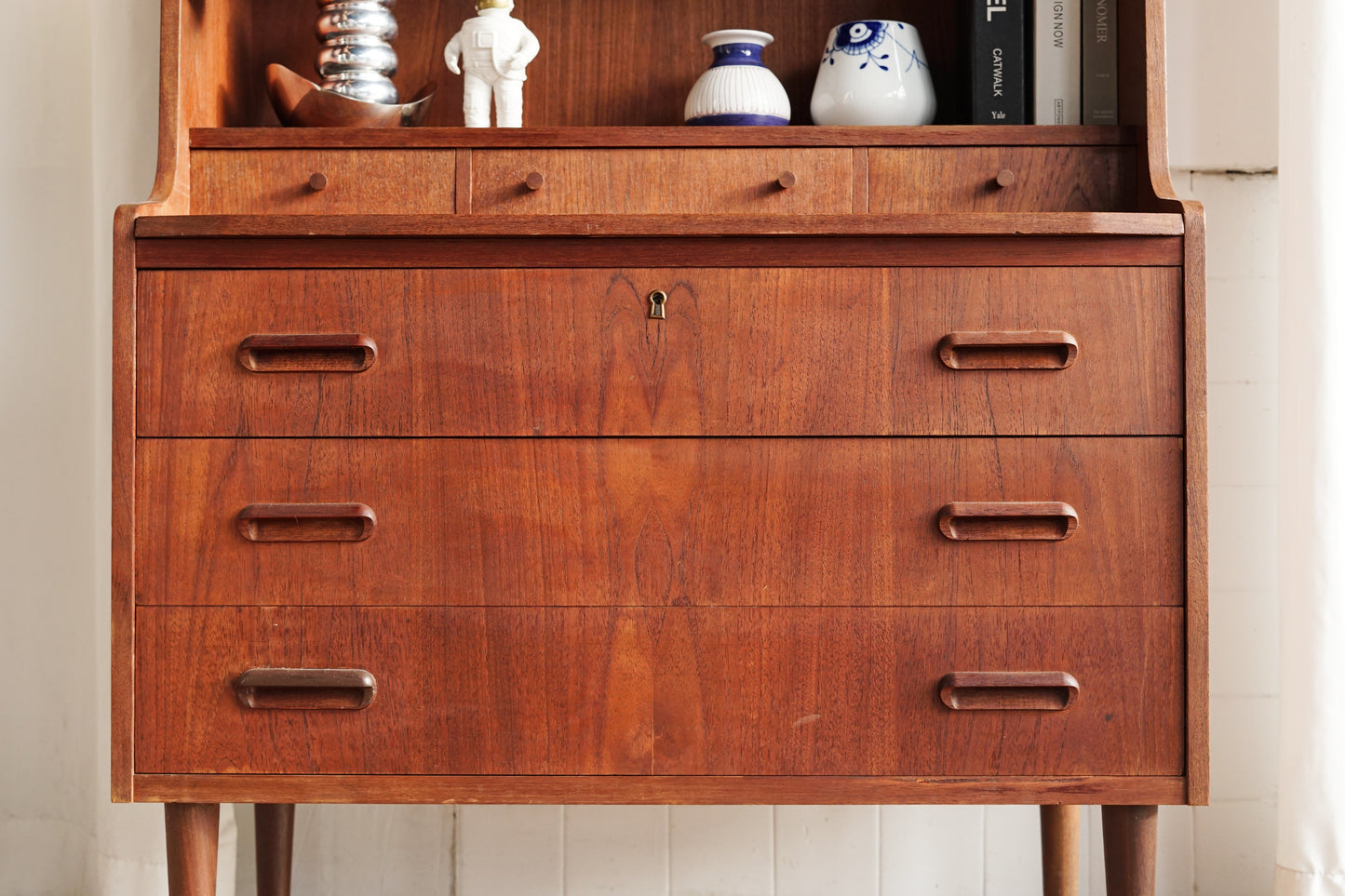 丹麥 柚木 經典 抽屜 高腳 高書櫃