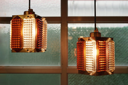 丹麥 琥珀 透明棱鏡 黃銅 吊燈