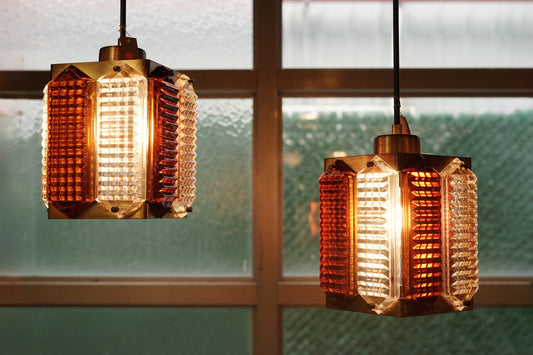 丹麥 琥珀 透明棱鏡 黃銅 吊燈