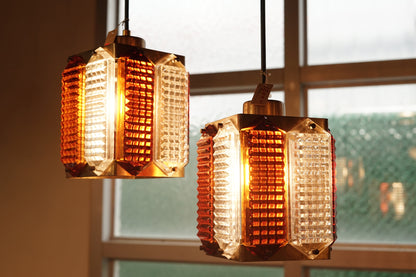 丹麥 琥珀 透明棱鏡 黃銅 吊燈