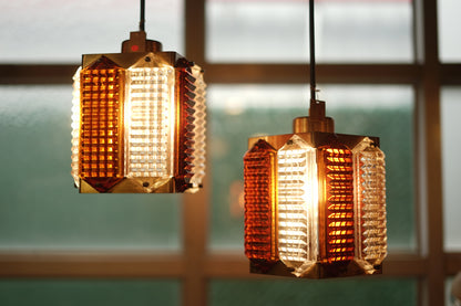 丹麥 琥珀 透明棱鏡 黃銅 吊燈