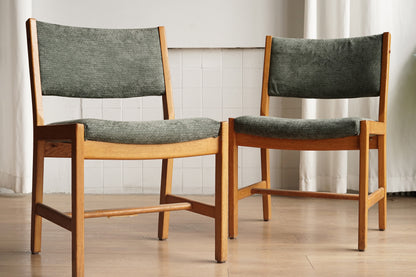 丹麥 Hans J. Wegner 橡木 綠布 無扶手 軟墊椅