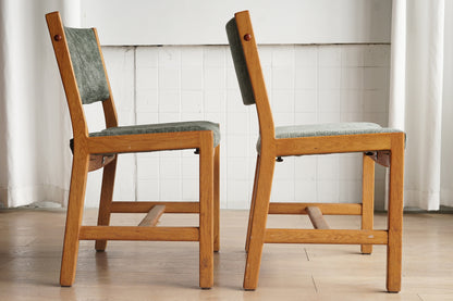 丹麥 Hans J. Wegner 橡木 綠布 無扶手 軟墊椅