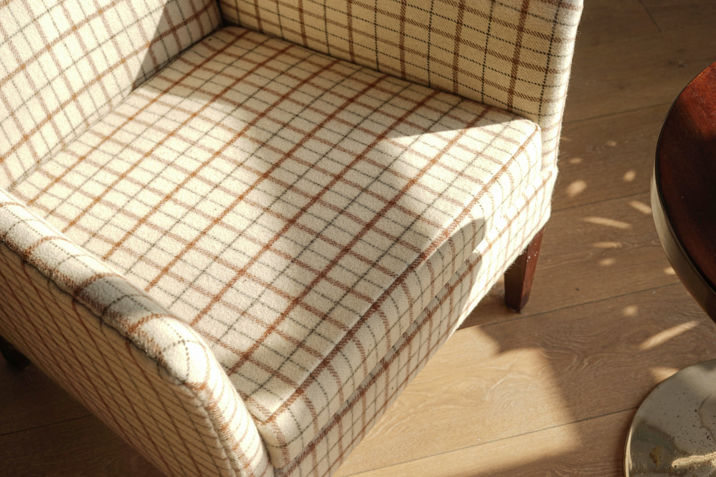 丹麥 格紋羊毛 高背翼背 休閒實木 沙發椅
