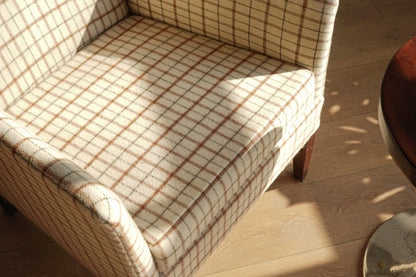 丹麥 格紋羊毛 高背翼背 休閒實木 沙發椅