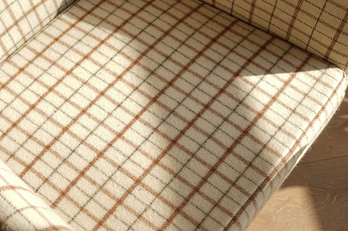 丹麥 格紋羊毛 高背翼背 休閒實木 沙發椅