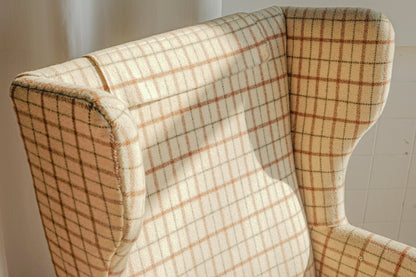 丹麥 格紋羊毛 高背翼背 休閒實木 沙發椅