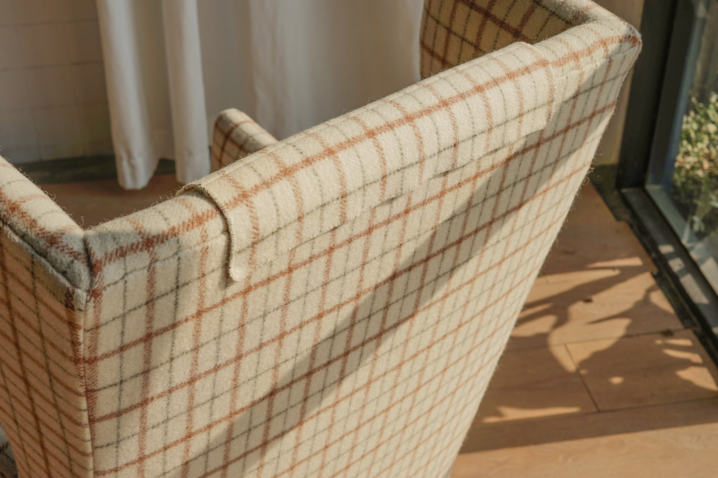 丹麥 格紋羊毛 高背翼背 休閒實木 沙發椅