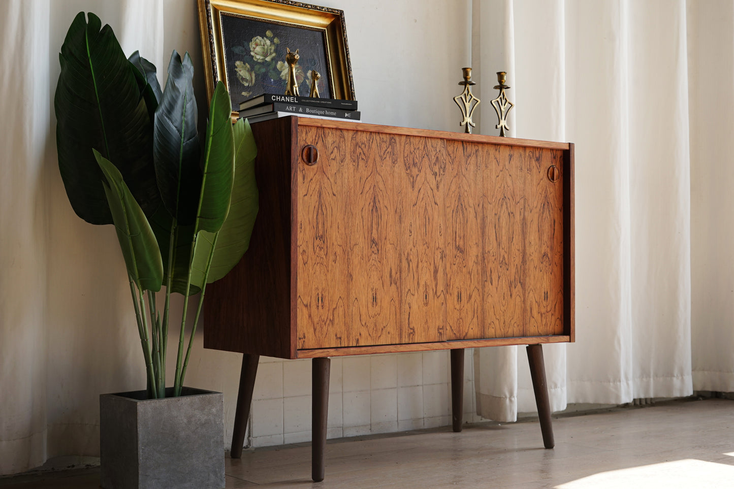 丹麥 玫瑰木 古典 雙滑門 矮櫃