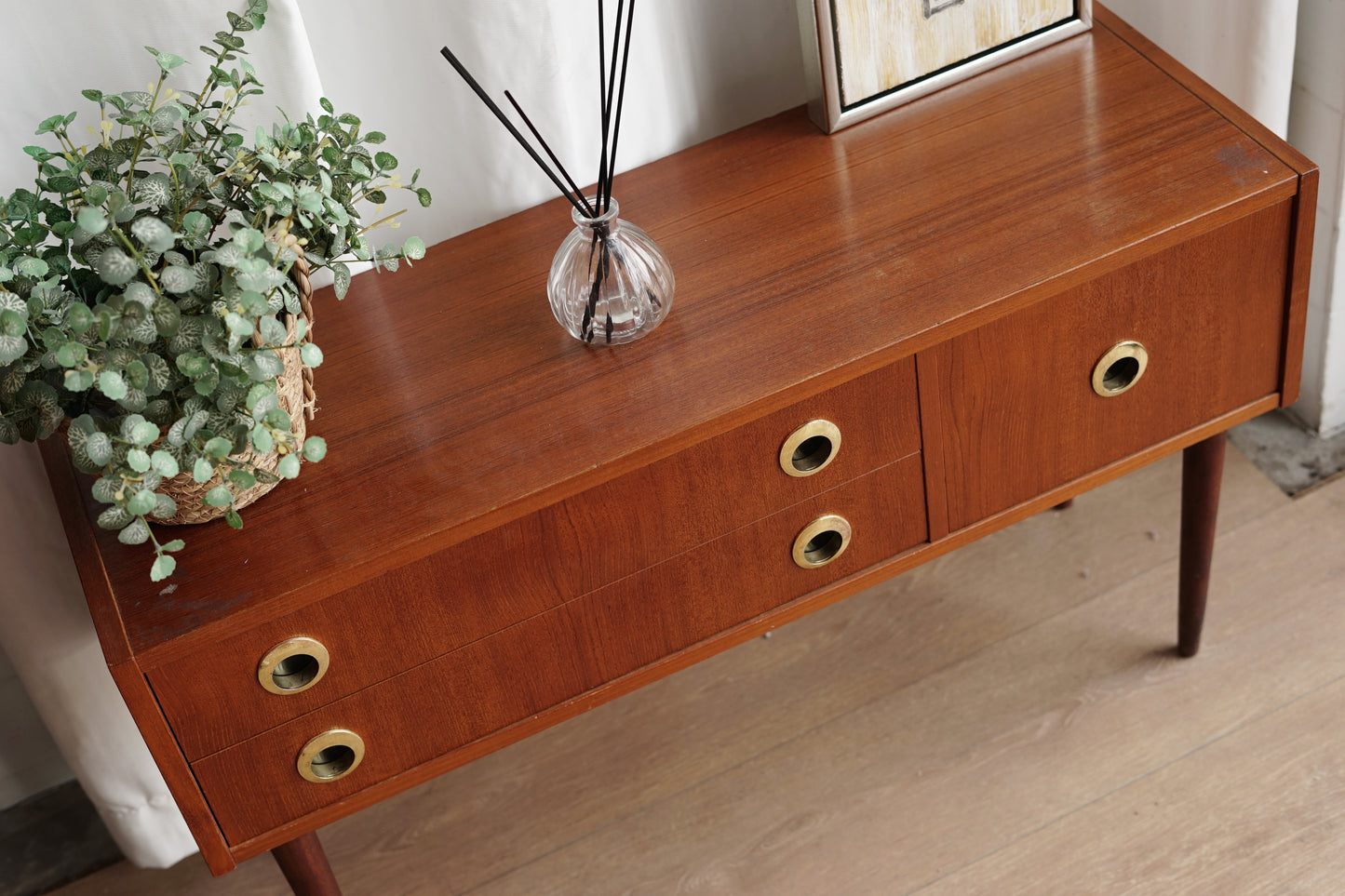 丹麥 柚木 黃銅圓環 把手 三抽 小邊櫃 玄關櫃 OLDANMARK