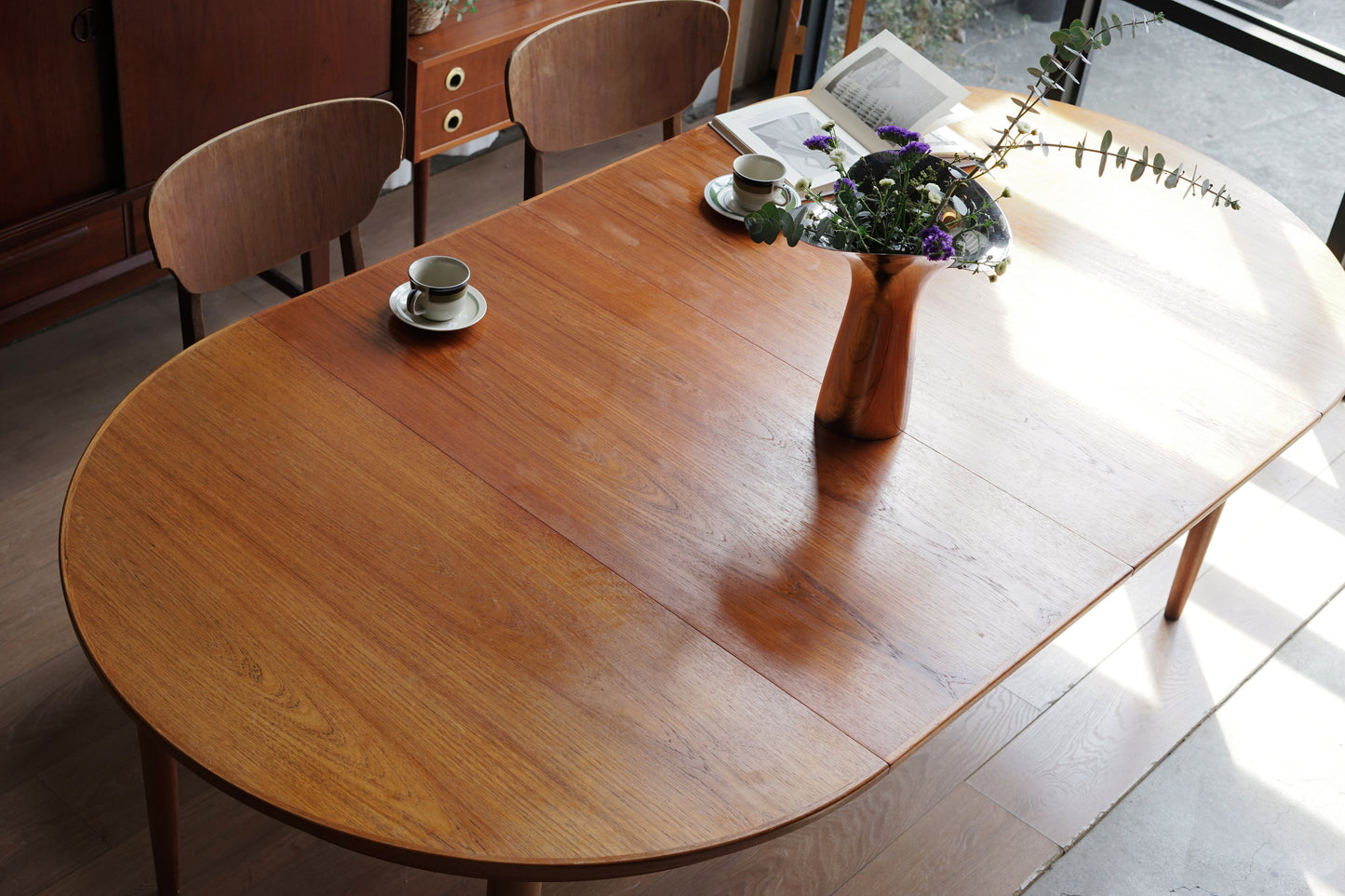 丹麥 柚木 圓形 雙板延伸 餐桌 OLDANMARK
