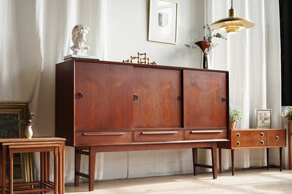 丹麥 柚木 圓形把手 三滑門 高櫃 OLDANMARK