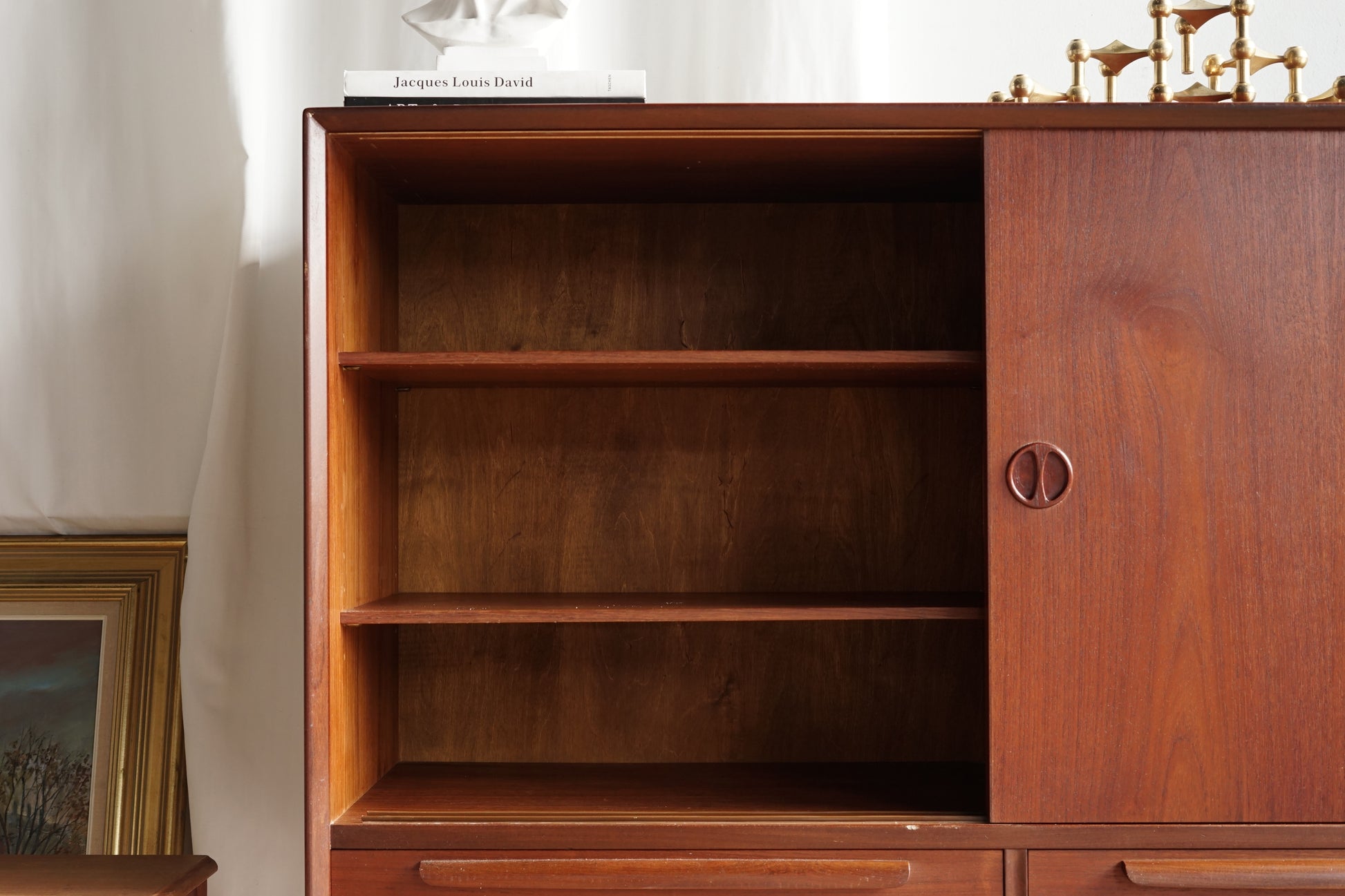 丹麥 柚木 圓形把手 三滑門 高櫃 OLDANMARK