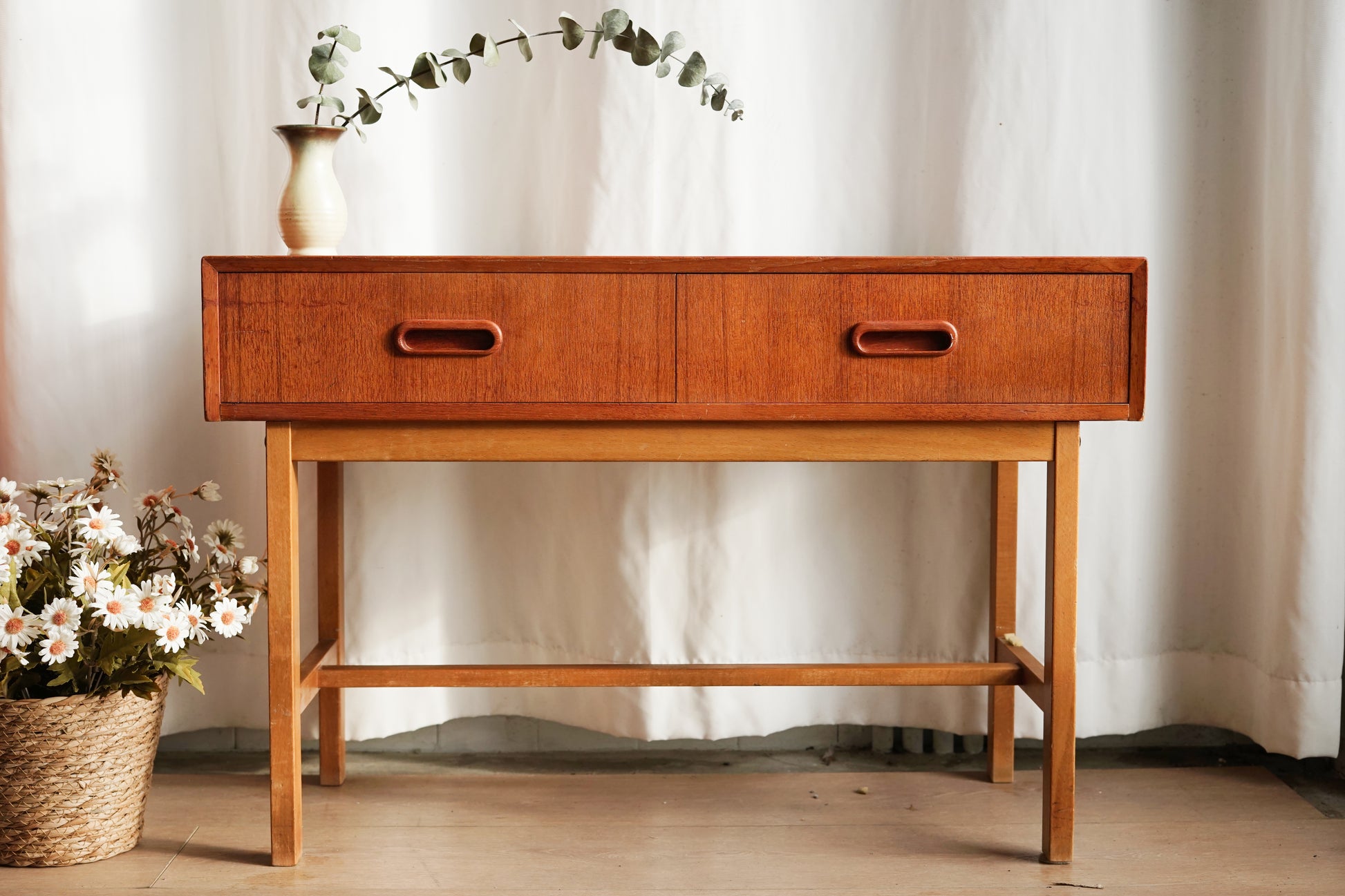 丹麥 柚木 雙抽 矮玄關桌 小邊几 OLDANMARK