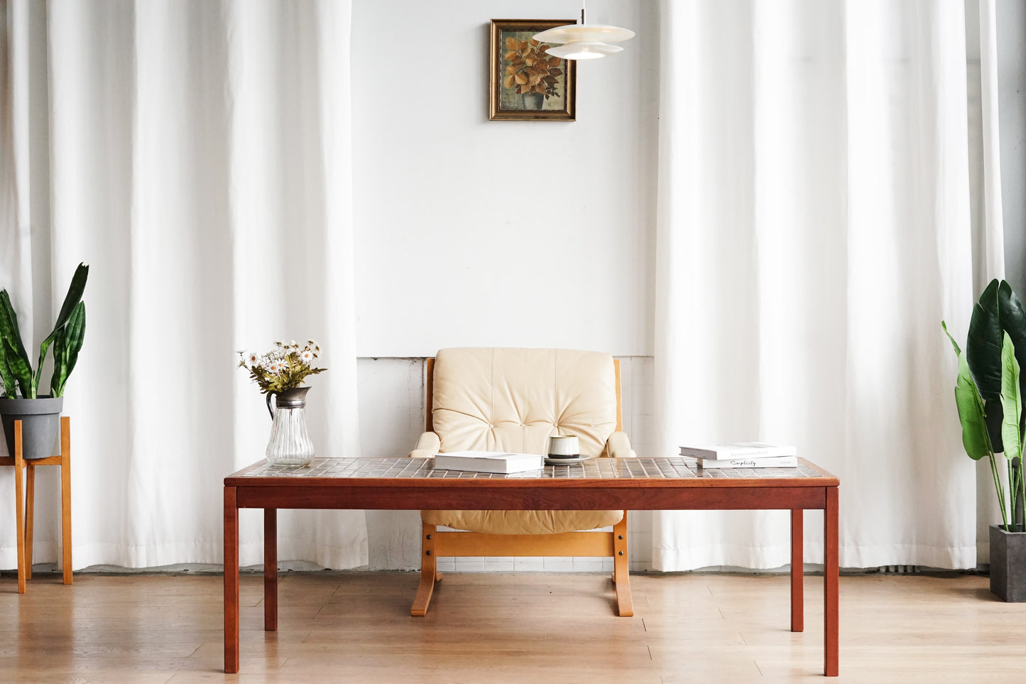 丹麥 Georg Jensen  柚木 咖啡色 磁磚 客廳桌