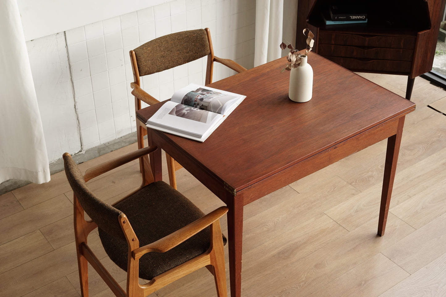 丹麥 柚木 旋轉 延伸桌