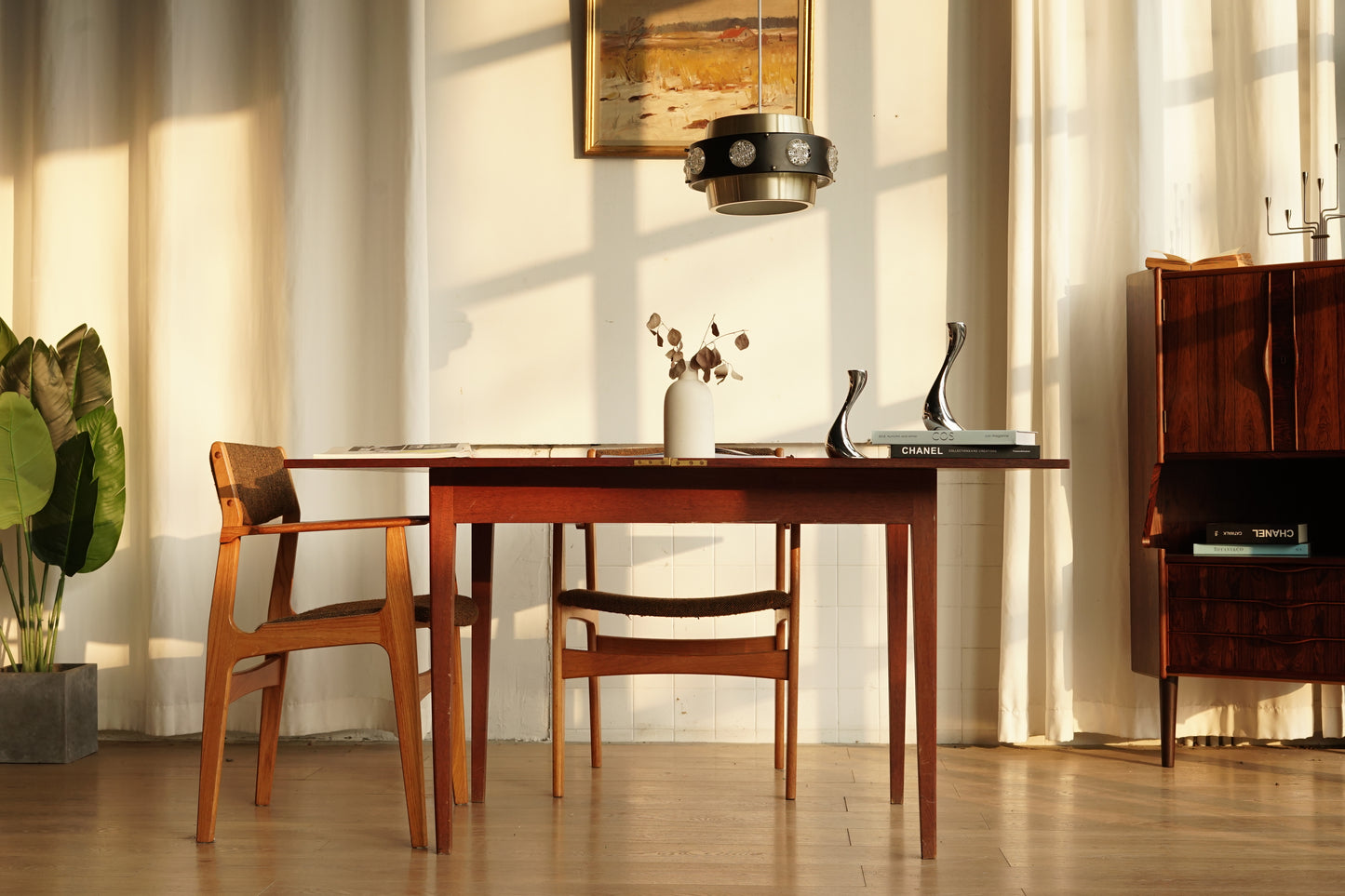 丹麥 柚木 旋轉 延伸桌