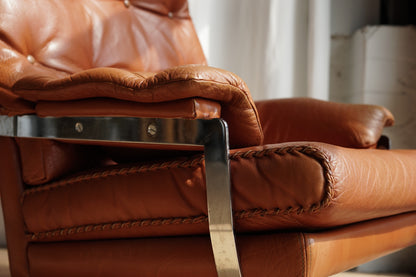 Arne Norell 旋轉 低背 淺棕 真皮 休閒椅