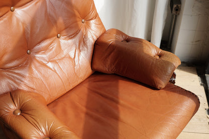 Arne Norell 旋轉 低背 淺棕 真皮 休閒椅