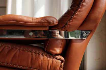 Arne Norell 旋轉 低背 淺棕 真皮 休閒椅