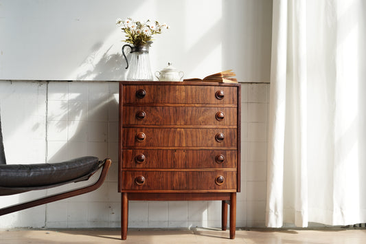 丹麥 玫瑰木 小型 五層 抽屜櫃