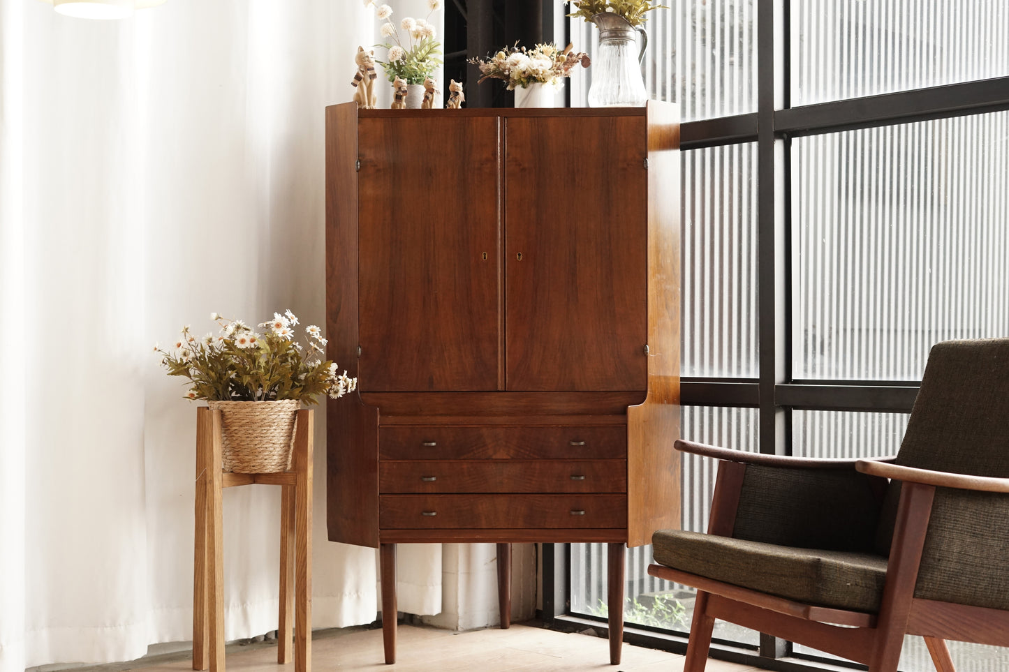 丹麥 桃花心木 高腳 展示收納櫃