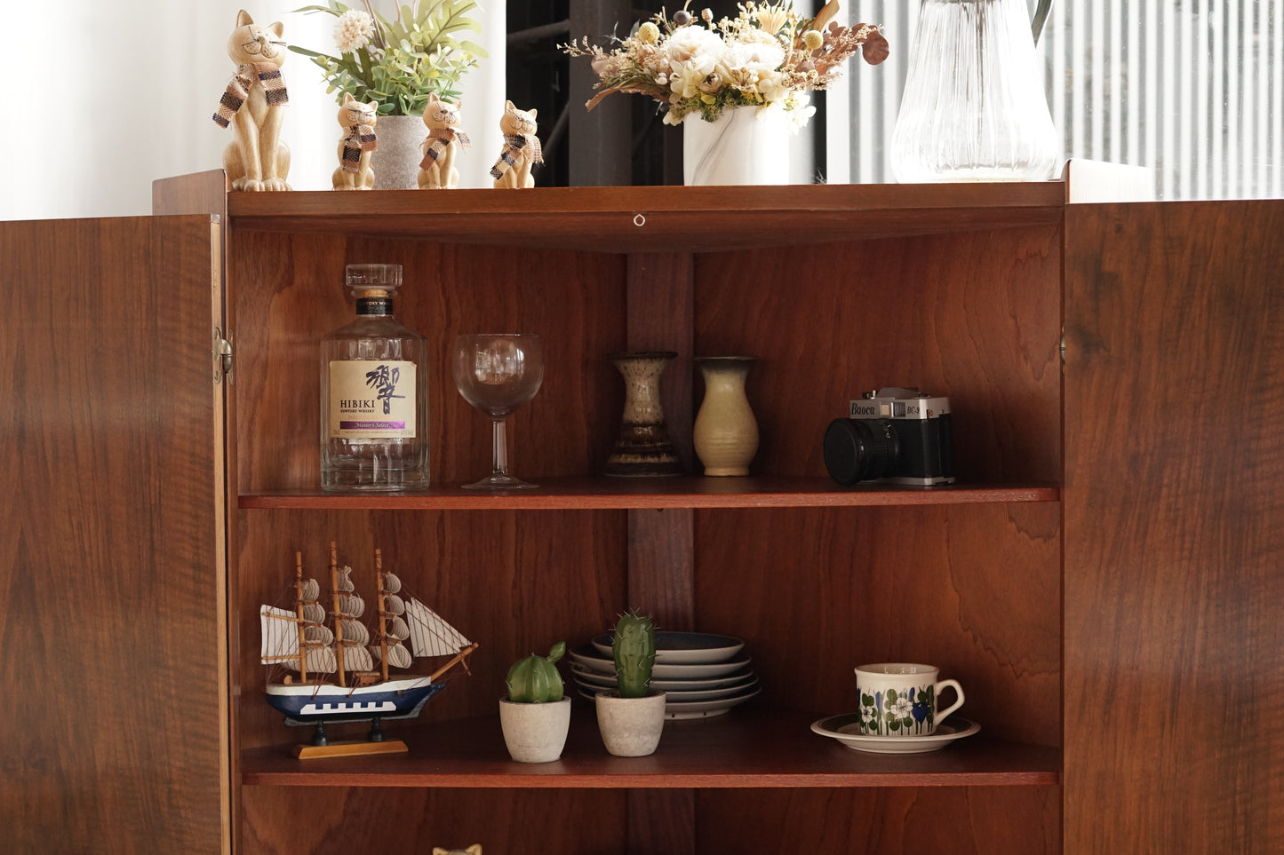 丹麥 桃花心木 高腳 展示收納櫃