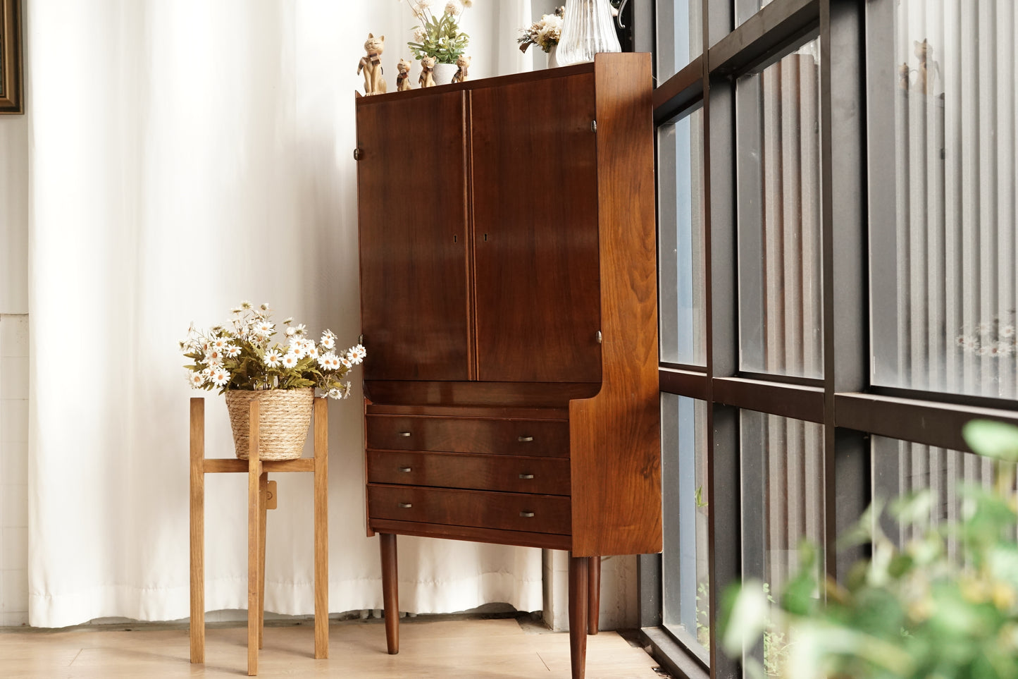 丹麥 桃花心木 高腳 展示收納櫃