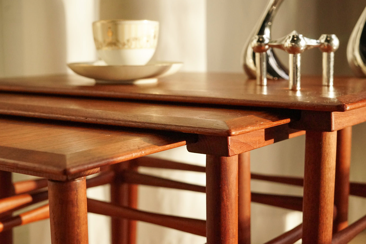 丹麥 古典 柚木 三連桌