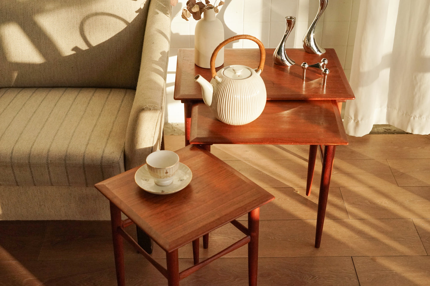 丹麥 古典 柚木 三連桌