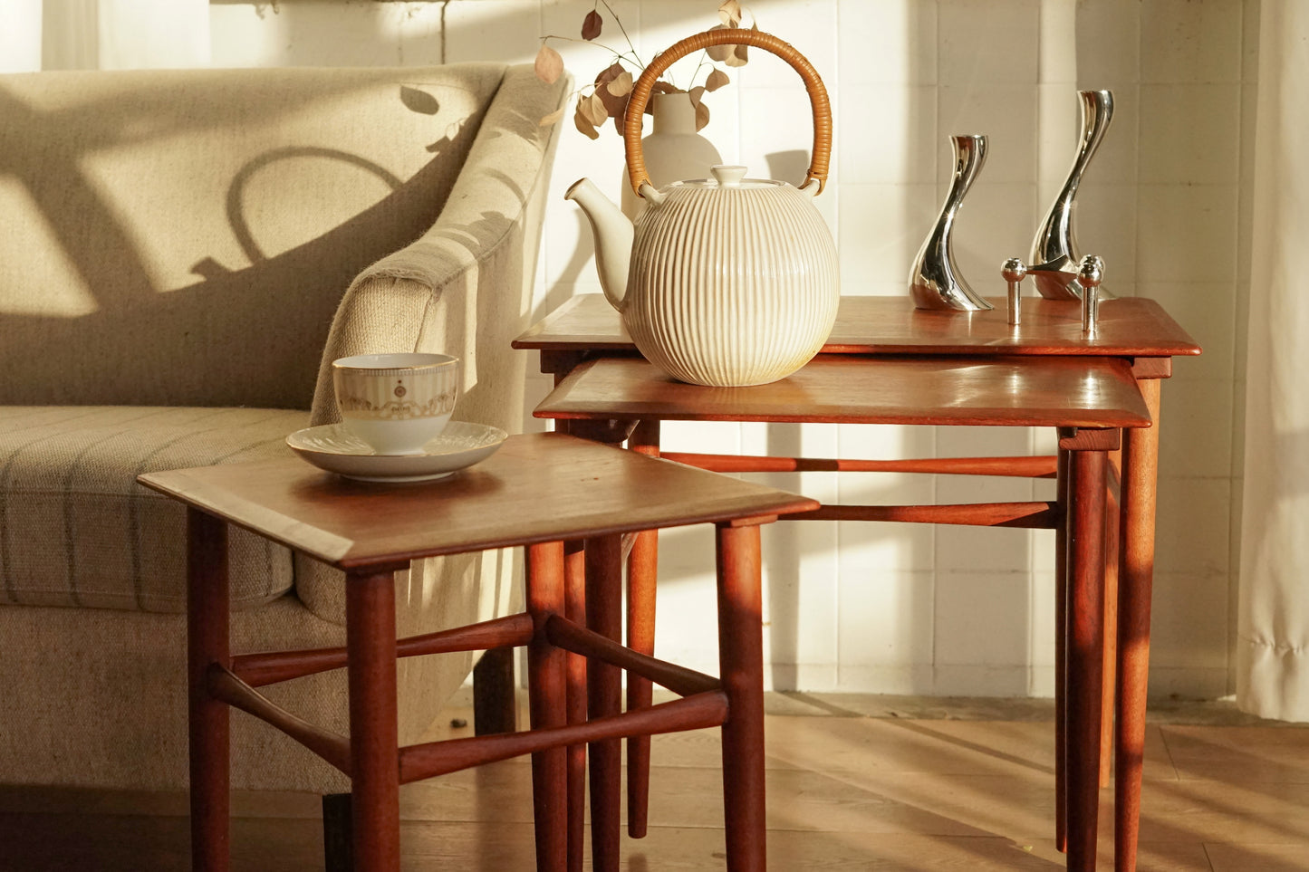 丹麥 古典 柚木 三連桌