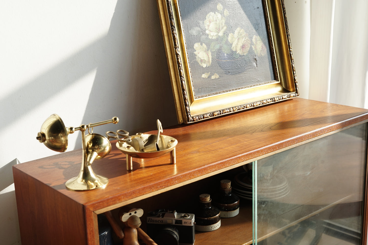 丹麥 柚木 玻璃 滑門 高腳 展示櫃