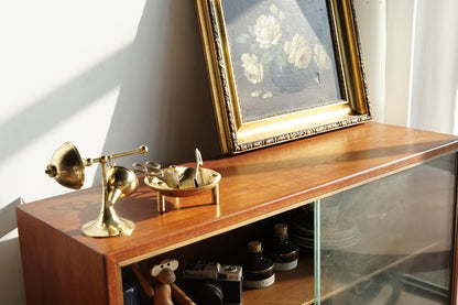 丹麥 柚木 玻璃 滑門 高腳 展示櫃