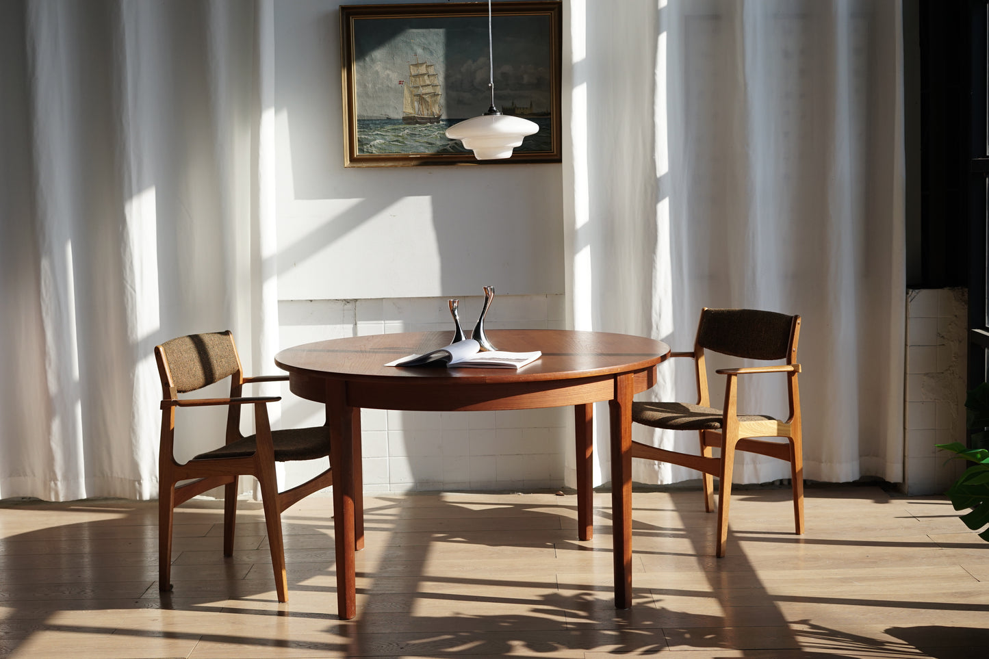丹麥 柚木 典雅 圓形 蝴蝶延伸餐桌