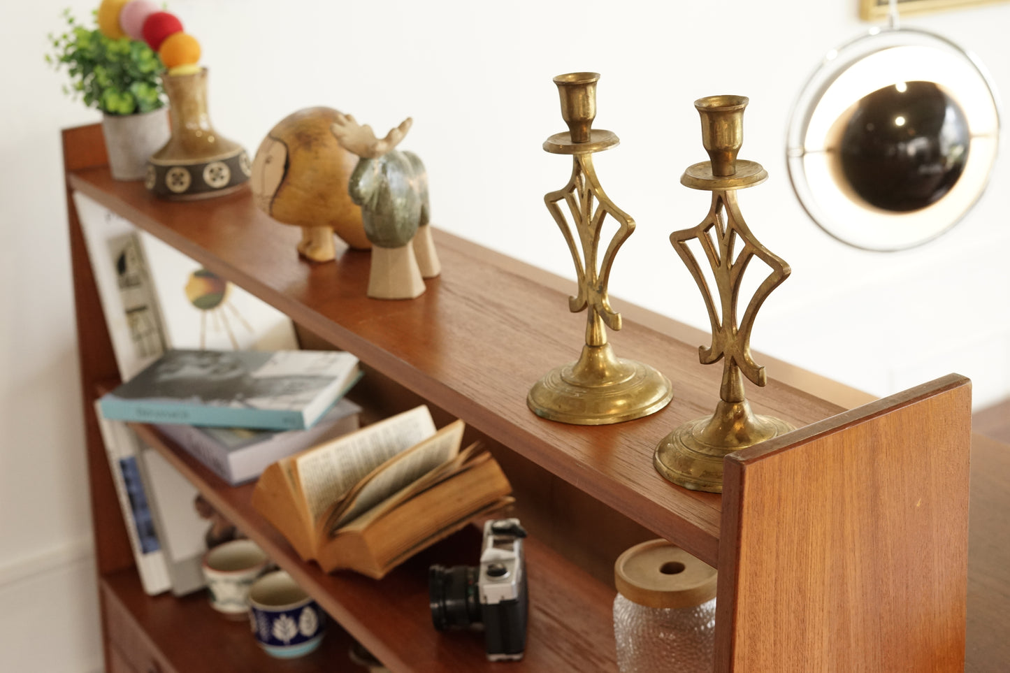 丹麥 柚木 滑門 書櫃／展示櫃