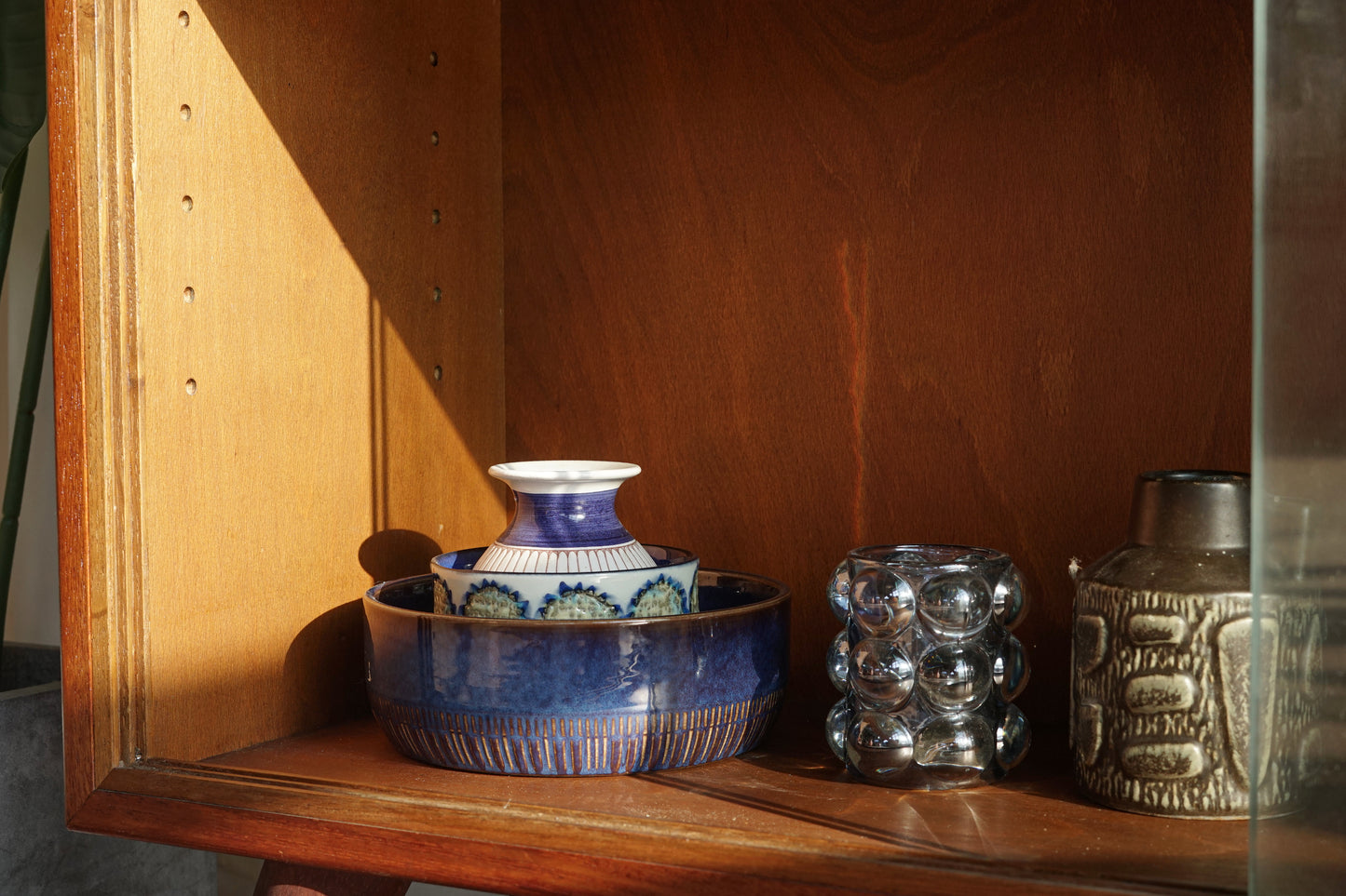 丹麥 柚木 玻璃 滑門 高腳 展示櫃