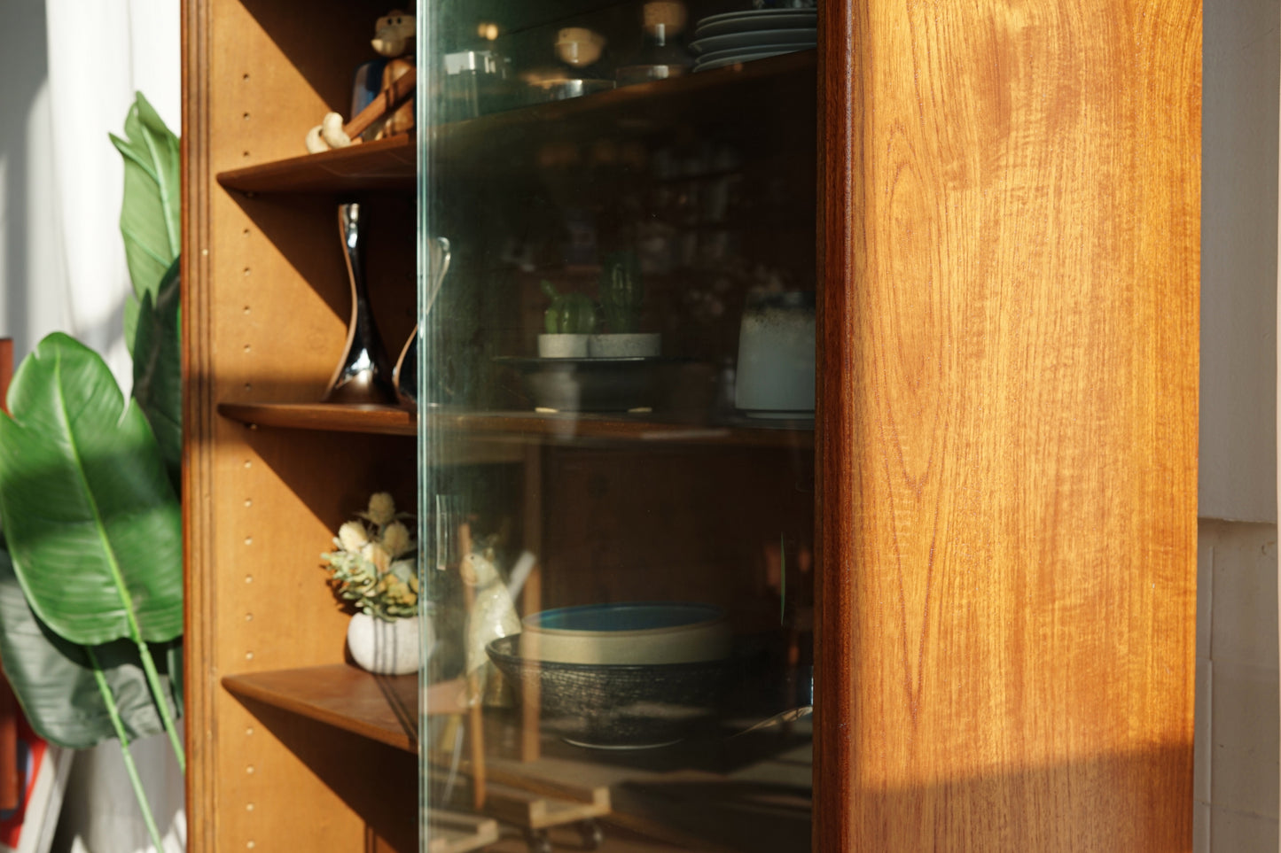 丹麥 柚木 玻璃 滑門 高腳 展示櫃