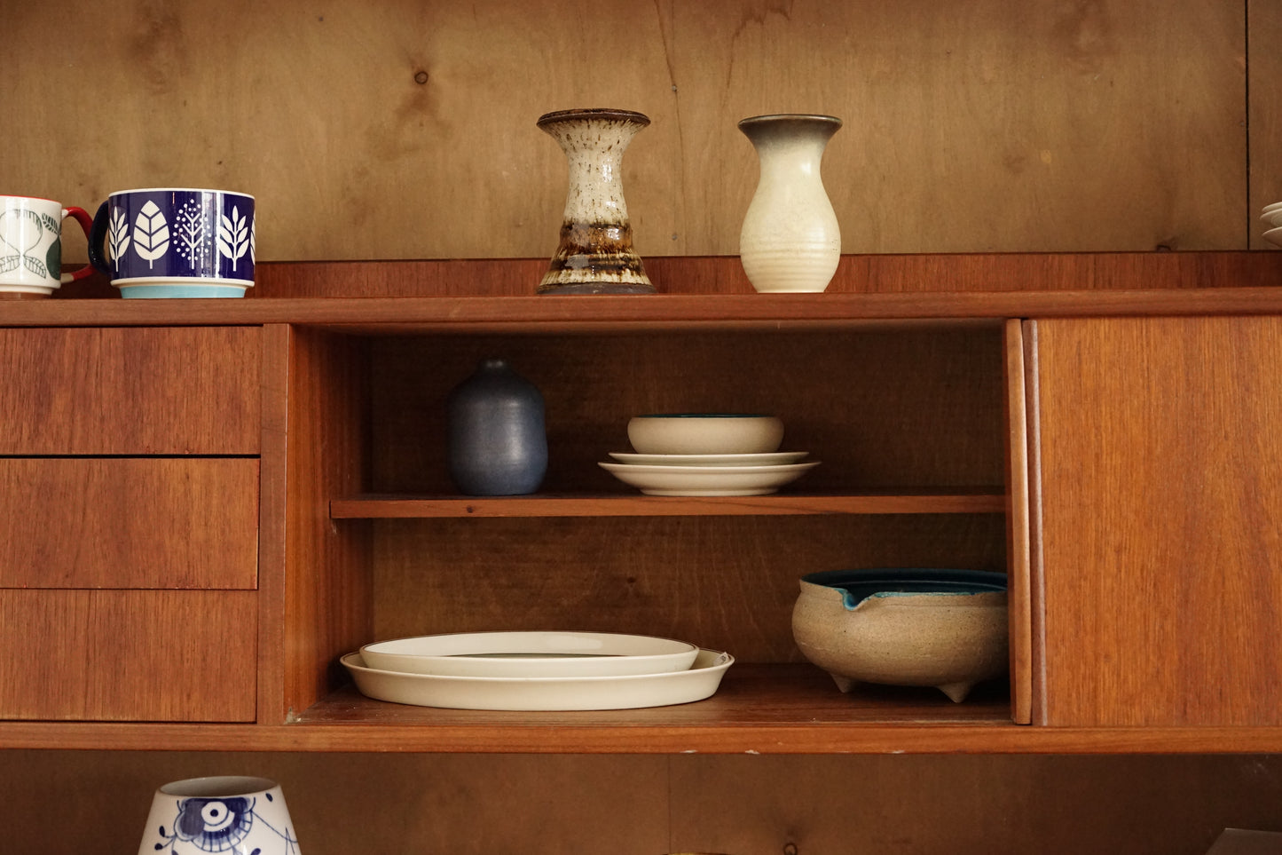 丹麥 柚木 滑門 書櫃／展示櫃