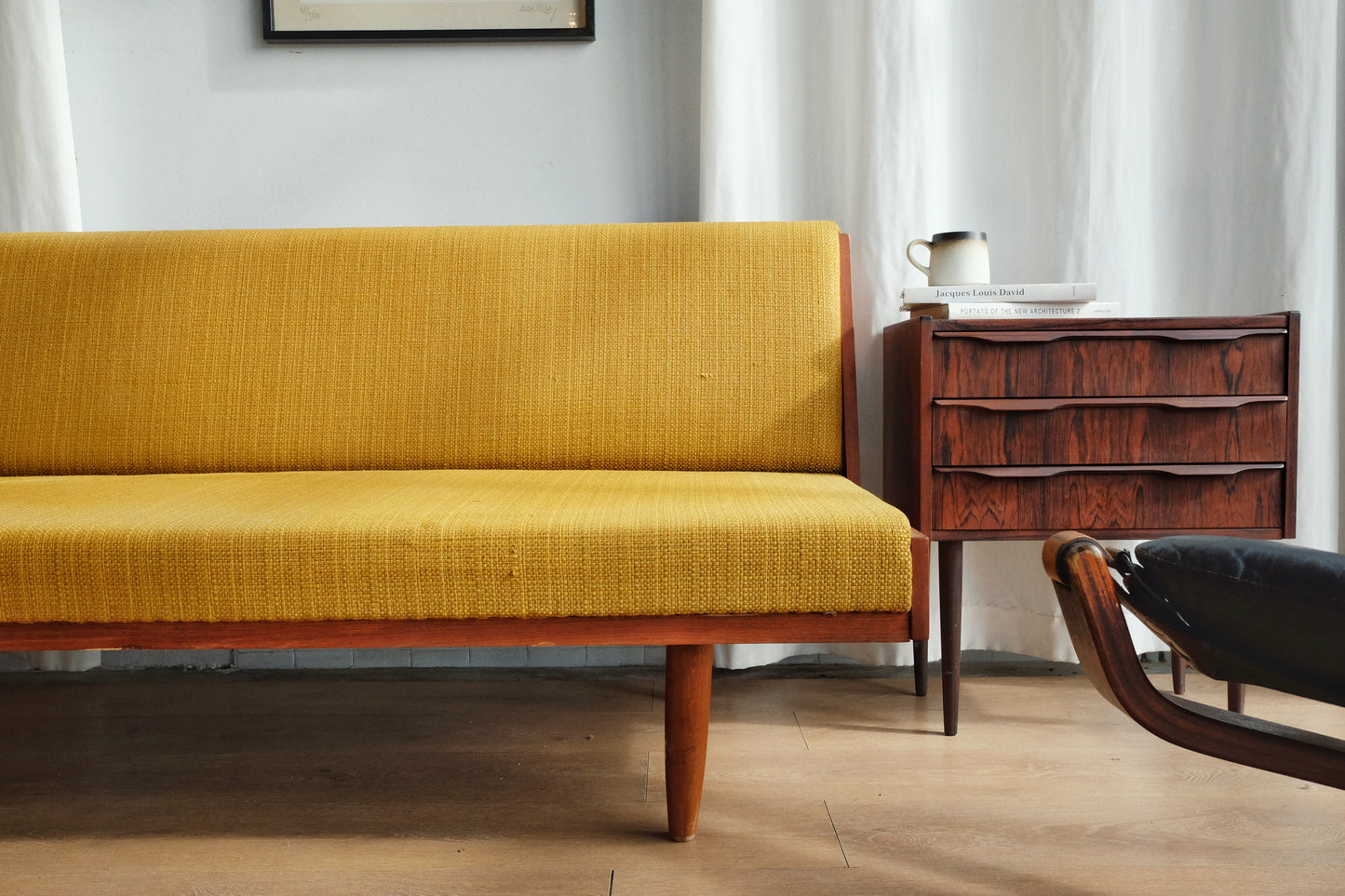 Hans J. Wegner GE258 經典 柚木 圓腳 芥末黃 沙發床