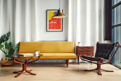 Hans J. Wegner GE258 經典 柚木 圓腳 芥末黃 沙發床