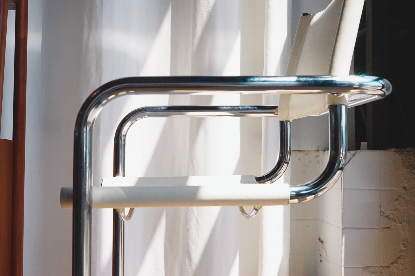 Mart Stam 白色 皮革 吧檯椅