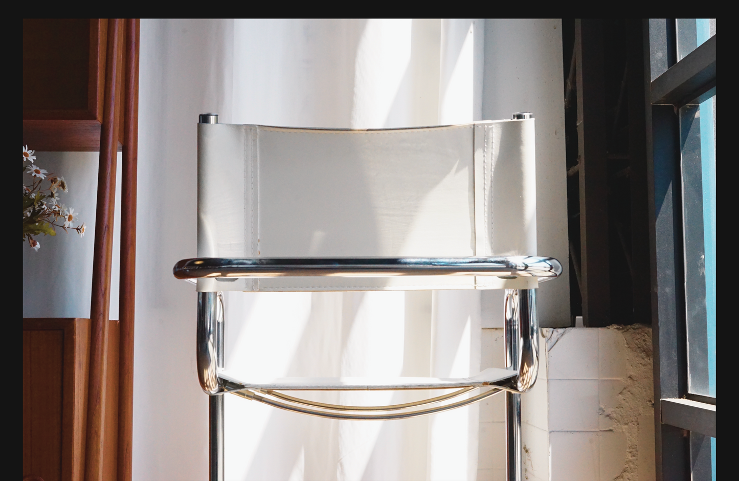 Mart Stam 白色 皮革 吧檯椅